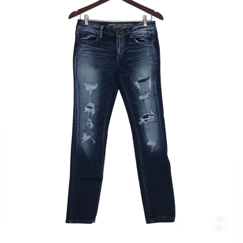 American Eagle Distresed Medium Wash Skinny Jeggings Womens Size 4 Short Y2K